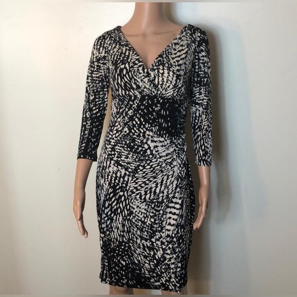 Lauren Ralph Lauren Monochrome Long Sleeve Wrap Dress 8P - Picture 10 of 13